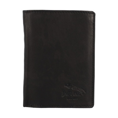 Carteira preta de couro com logótipo em relevo e costura