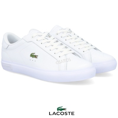 Sapatilhas Lacoste brancas em couro com logo verde