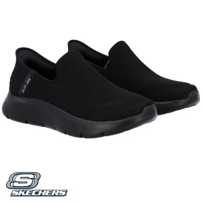 Sapatilhas Skechers slip-on pretas em tecido malha com sola preta