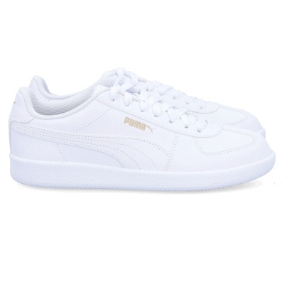 sapatilhas brancas PUMA com logo dourado e sola branca