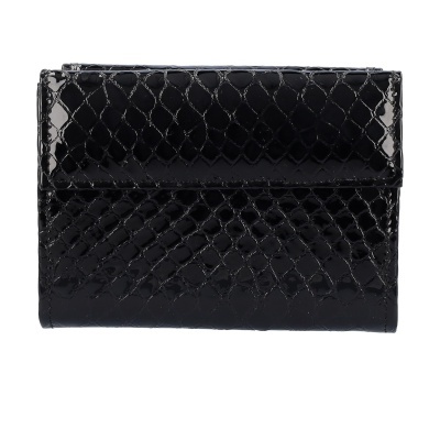 Carteira preta com padrão de pele de cobra