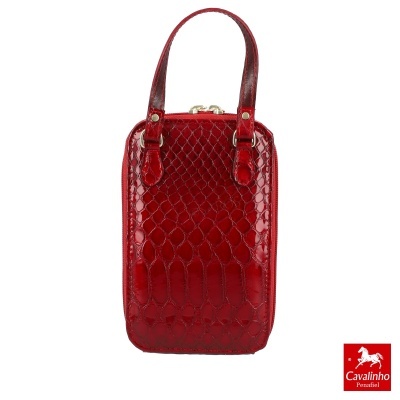 mala vermelha textura pele de crocodilo alças cavalo
