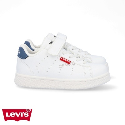 Ténis infantis brancos Levi's com detalhe azul e velcro