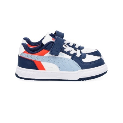 Ténis infantis azul, branco, vermelho com fecho velcro