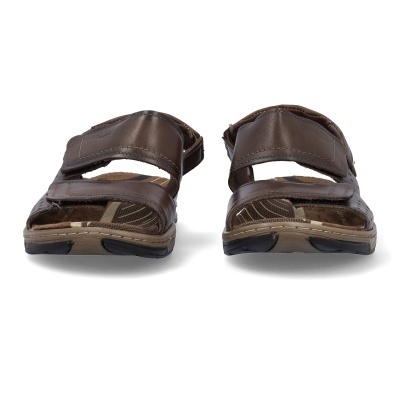 Sandálias masculinas castanhas em pele com tiras ajustáveis por velcro