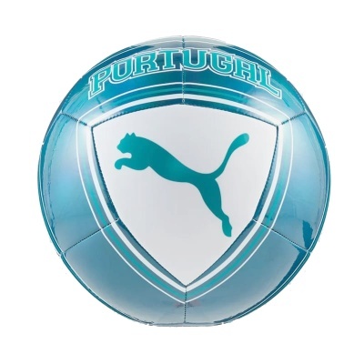 Bola de futebol azul e branca com logótipo PUMA e palavra PORTUGAL