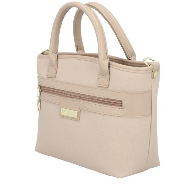 Mala de mão bege com bolso frontal e alças duplas