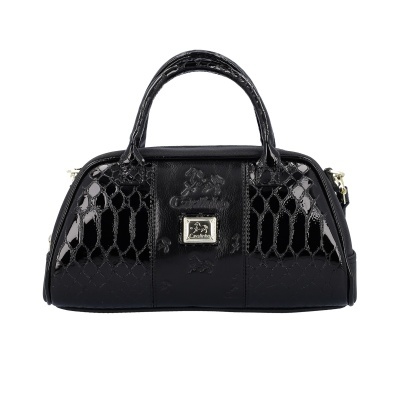 Mala de senhora preta com padrão brilhante e logotipo Cavallinho