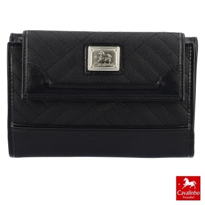Carteira preta Cavalinho com logótipo metálico e padrão em relevo