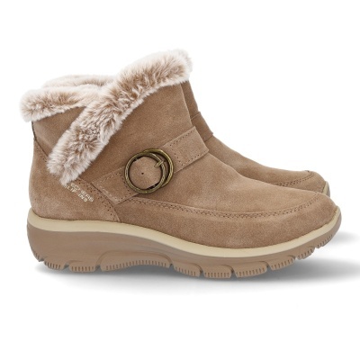 Botas Skechers Slip-Ins bege com forro de pêlo sintético e fivela dourada