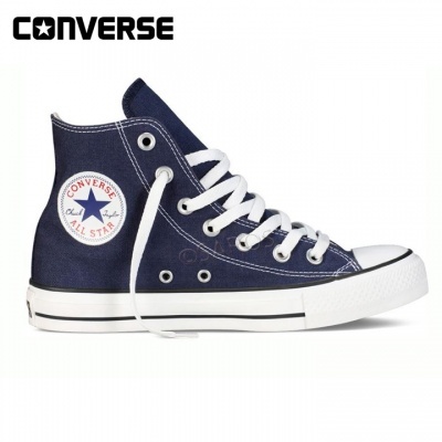 Ténis Converse All Star azul escuro de cano alto lado esquerdo