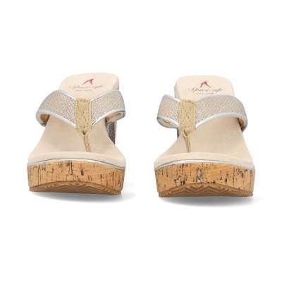 Chinelos de cunha com sola de cortiça e tiras bege