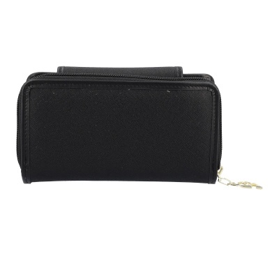 Carteira preta com fecho e puxador dourado