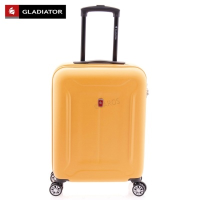 Mala de viagem rígida amarela com rodas e pega preta