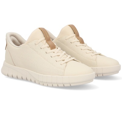 Sapatilhas desportivas bege com sola branca e detalhes em marrom claro