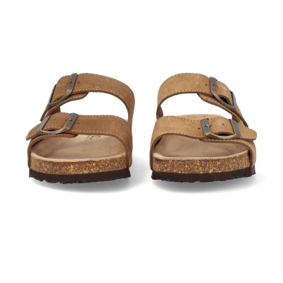 Sandálias castanhas de camurça com fivelas e solado de cortiça