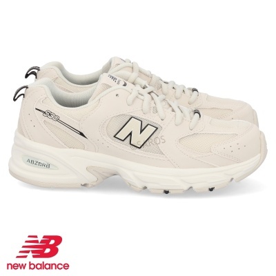 Ténis New Balance creme com logótipos e sola branca