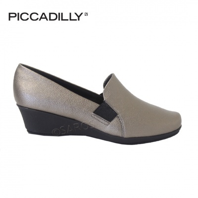 Sapato feminino cinzento com salto de cunha preto da marca PICCADILLY