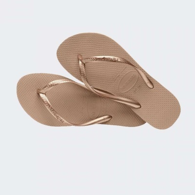Chinelos Havaianas castanho claro com tiras metálicas castanho dourado