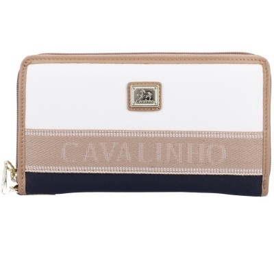Carteira Cavalinho retangular branco bege preto com fecho dourado