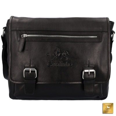 Mala tiracolo preta em pele com fecho e logótipo Cavalinho