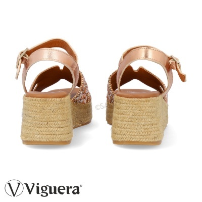 Sandálias plataforma rosa metálico com salto em cunha revestido em corda