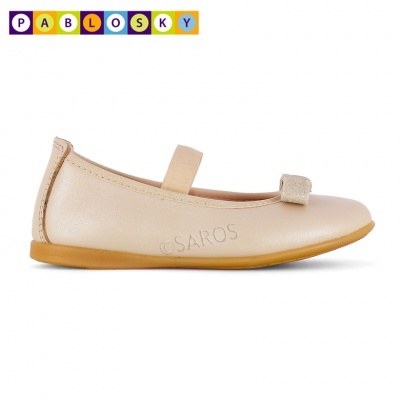 Sapatilha bebé cor bege com laço e tira elástica