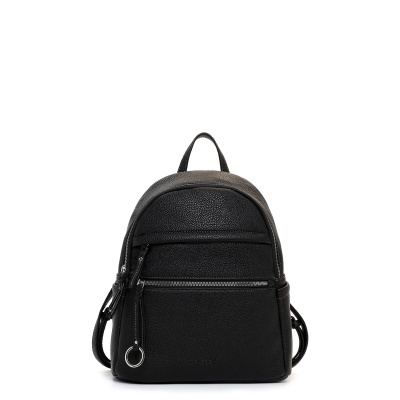 Mochila pequena preta texturizada com fechos de correr frontais