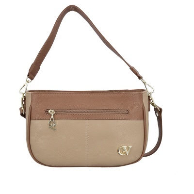 Mala de ombro castanha e bege com logótipo CV