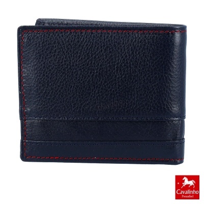 Carteira masculina preta em pele com costura vermelha