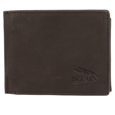 Carteira de couro castanho escuro com logo Jaguar em relevo