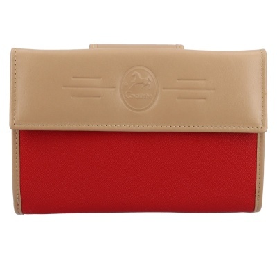 Carteira bege e vermelha com logo Cavalinho em relevo