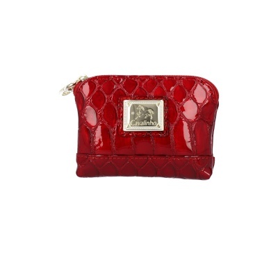 Carteira pequena vermelha com placa metálica 'cavalinho'