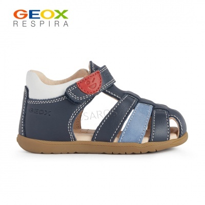 Sandália de criança Geox azul com fecho de velcro e sola castanha