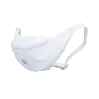 Mala branca tipo pochete com fecho de correr e alça ajustável