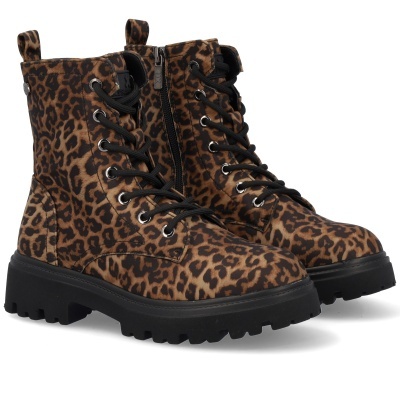 Botas coturno com padrão animal print castanho e preto