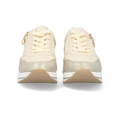 Ténis de senhora bege com atacadores e sola branca