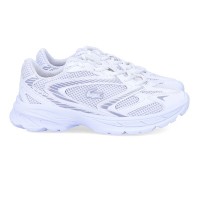 Ténis brancos com detalhes cinza e logo de crocodilo