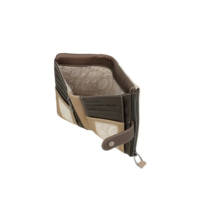 Carteira castanha e bege com fecho e padrão interior Anekke