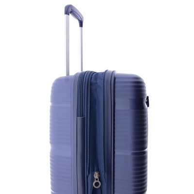Mala de viagem rígida azul com carrinho extensível e fecho