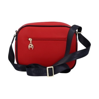 Mala de ombro vermelha com alça preta ajustável