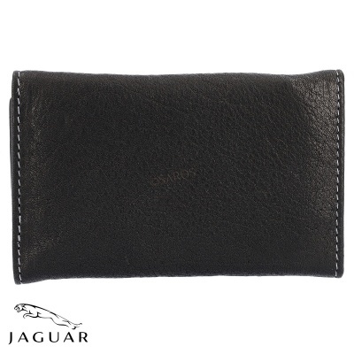 Carteira preta de couro com costura branca e logo Jaguar