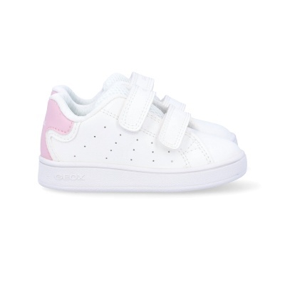 Sapatilhas infantis brancas com detalhes rosa e fecho de velcro