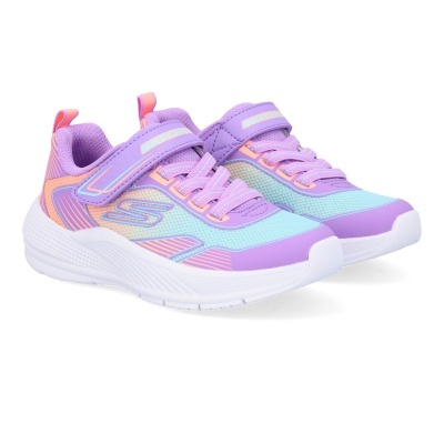 Sapatilhas infantis Skechers lilás, azul e rosa com velcro