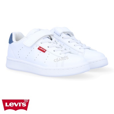 Sapatilhas infantis brancas Levi's com atacadores e velcro