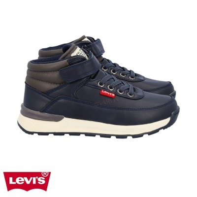 Sapatilhas desportivas Levi's azul escuro e cinzento com sola branca e preta e fecho de velcro