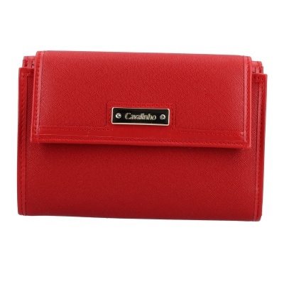 Carteira vermelha de material sintético com etiqueta metálica Cavallinho