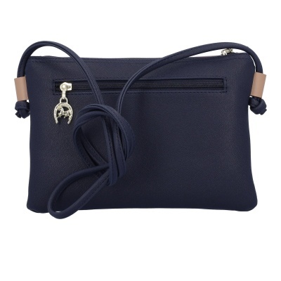 Bolsa azul escura com alças finas e fecho zip