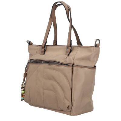 Mala de mão bege com bolso frontal e alças duplas