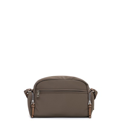 Bolsa de mão taupe em nylon com fechos de correr
